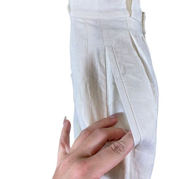 High Waisted Off-white 100% Linen Trousers With Full Length Liner - Picture 6 of 10
